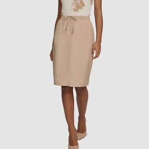 Calvin Klein Women's Beige Linen Drawstring Waist Pencil Skirt Size 8